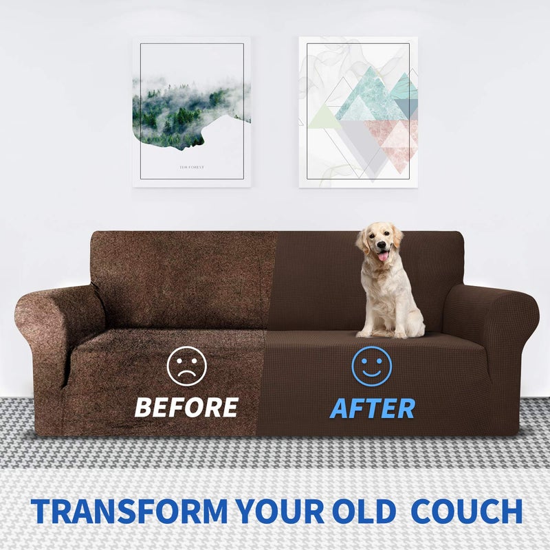 MAXIJIN Stretch Loveseat Sofa Slipcovers 1 Piece Love Seat Couch Covers for 2 Cushion Couch Non Slip Sofa Cover Washable Dog Cat Proof Furniture Protector Pet Friendly (Loveseat, Coffee) - Image 5